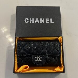 Quilted Flap Card Holder Wallet Caviar Black